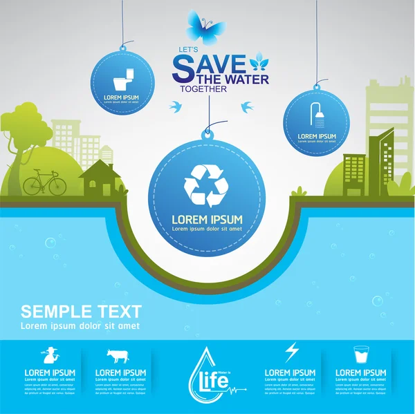 Save Water Vector Concept Ecology — Stock Vector