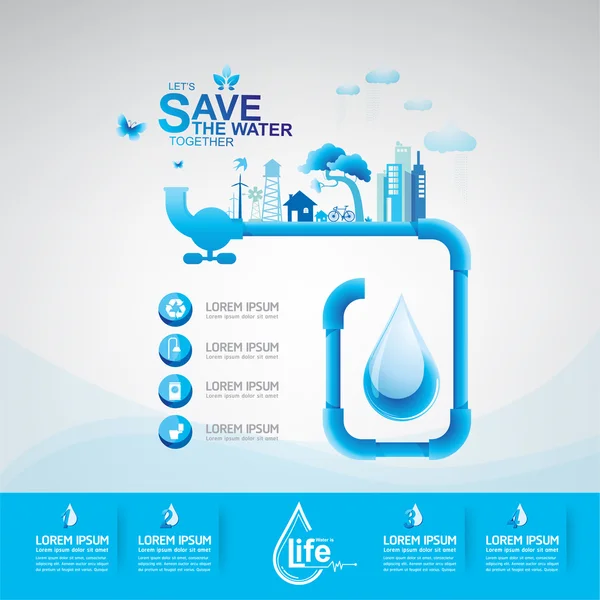Risparmiare acqua concetto vettoriale ecologia — Vettoriale Stock