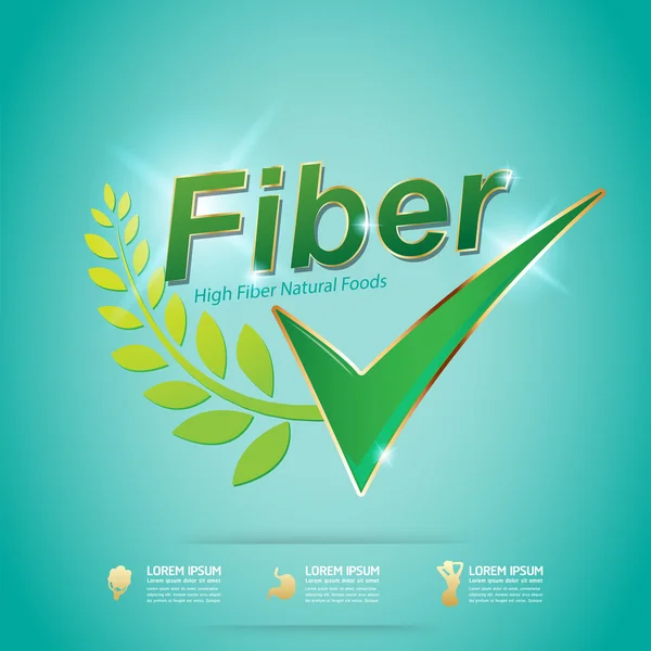 Étiquette de concept de vecteur d'aliments et de vitamines à haute teneur en fibres en arrière-plan Vert — Image vectorielle