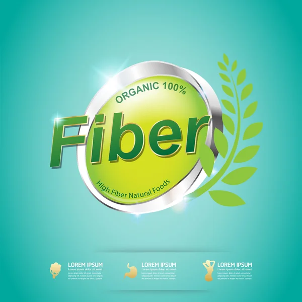 Rótulo de conceito de vetor de alimentos e vitaminas de alta fibra no fundo verde —  Vetores de Stock