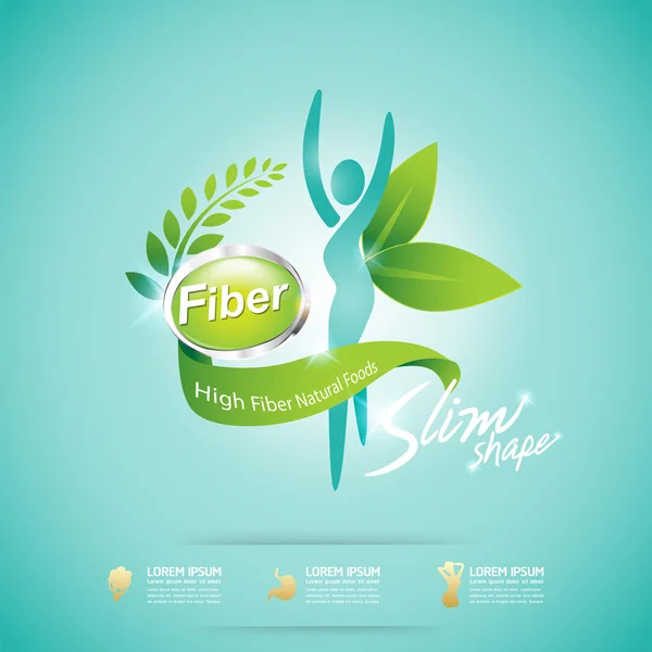 Yüksek lifli gıda ve Vitamin vektör kavramı etiket arka plan yeşil