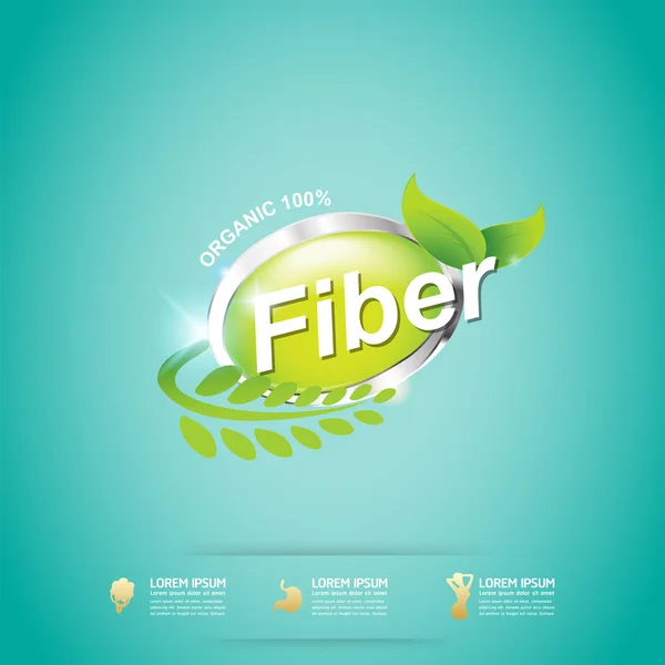 高纤维的食物和维生素矢量概念标签背景绿色 — 图库矢量图片