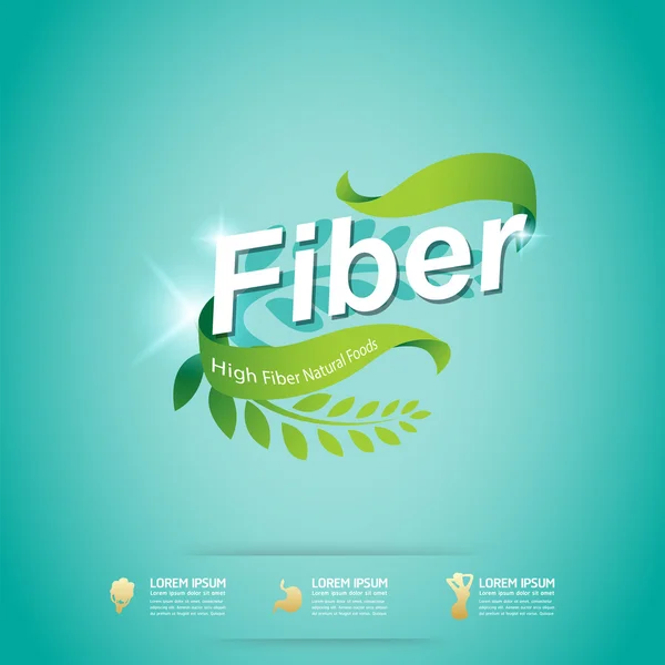 Etiqueta de concepto de vectores de alimentos y vitaminas de alta fibra en fondo verde — Vector de stock