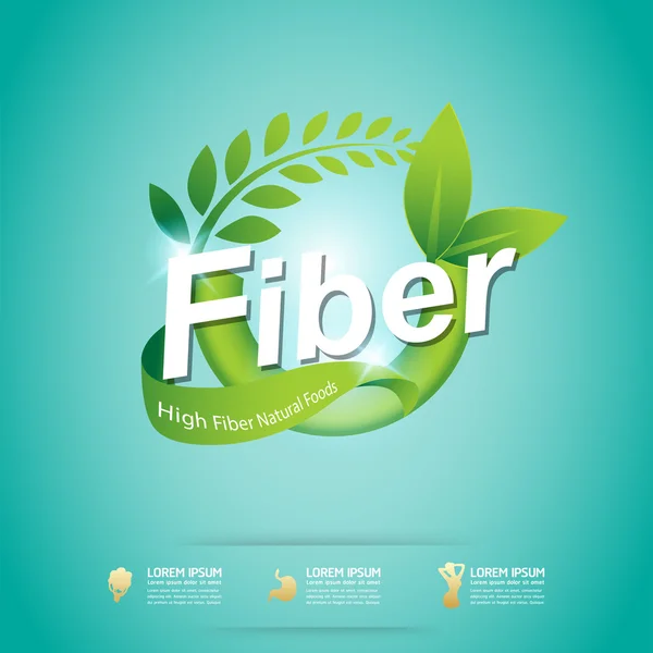 Etiqueta de concepto de vectores de alimentos y vitaminas de alta fibra en fondo verde — Archivo Imágenes Vectoriales