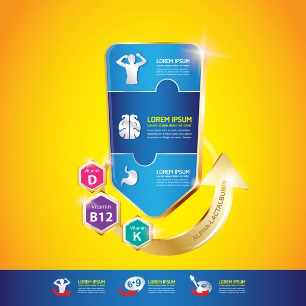 Děti Omega vápníku a vitaminu - koncepce Logo zlaté děti — Stockový vektor