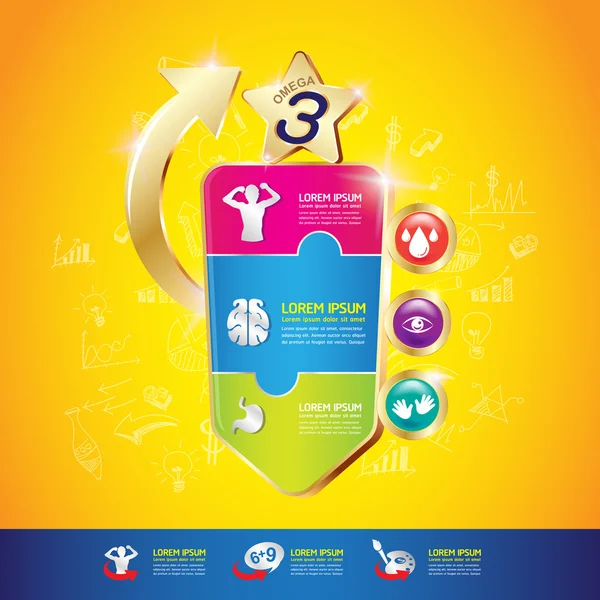 Niños Omega Calcio y Vitamina - Concept Logo Gold Kids — Archivo Imágenes Vectoriales