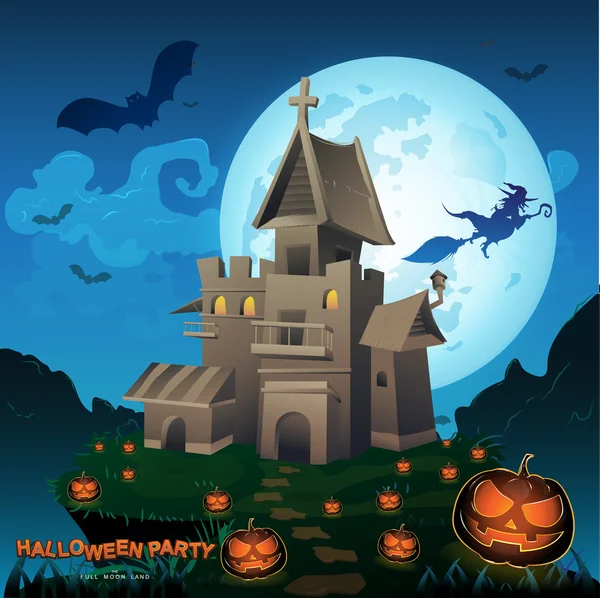 Halloween Party Vector Concept Full Moon Land — Stockvector