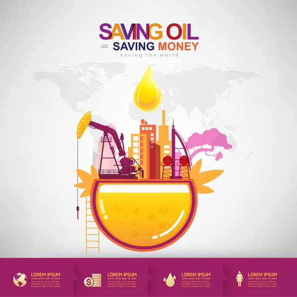 Ahorro de petróleo ahorro de dinero — Archivo Imágenes Vectoriales