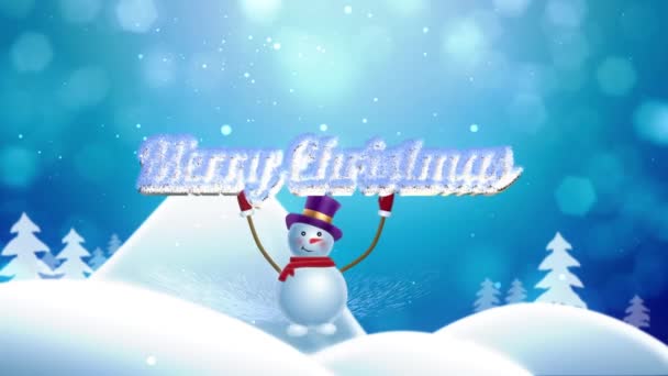 Sneeuwpop brengt "Merry Christmas" woorden — Stockvideo