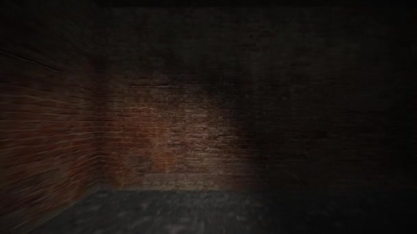 黑暗的房间里与砖墙，周围移动照相机 — 图库视频影像