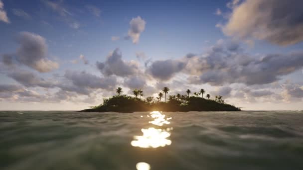 Isla Puesta de sol cerca de Waving Ocean — Vídeo de stock