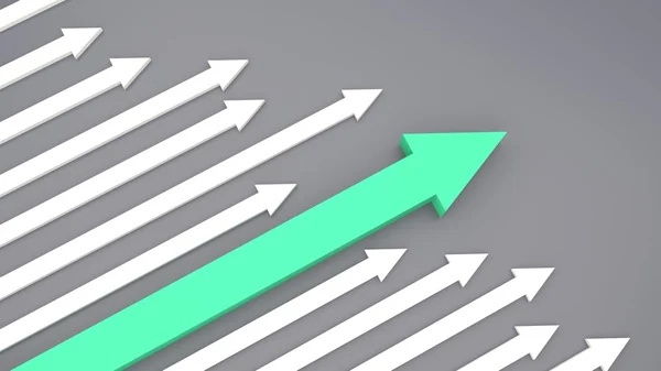 Green Arrow birçok beyaz okları, liderlik 3d illüstrasyon kavramı arasında kararlıdır