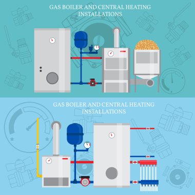 Gas boiler and central heating installations, flat heating conce clipart