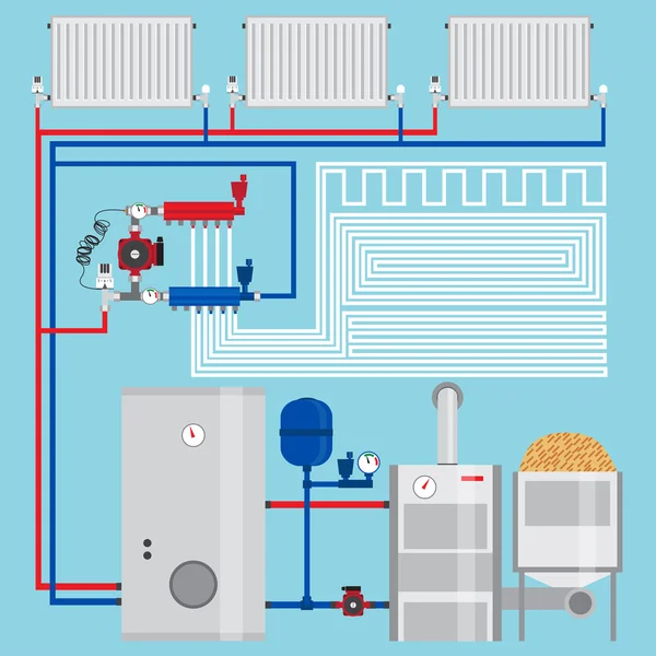 Energy-saving heating system. Pellet boiler, heating systems wi — Stock Illustration Energy-saving heating system. Pellet boiler, heating systems wi Royalty Free Stock Vectors
