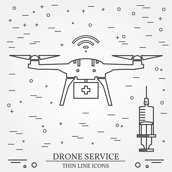 Drohnendienst. Sanitätsdienst per Drohne. Thin-Line-Symbole. Vektor i — Stockvektor