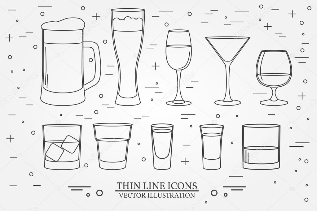 Glasses for alcoholic drinks. Beverage, cocktail, drinks vector 