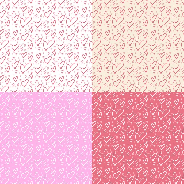 Set of seamless patterns with hearts. Vector Illustration. Thin — Stock Vector