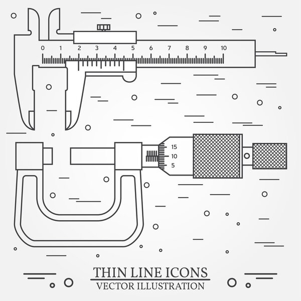 Set vector thin line icons caliper and  micrometer. For web desi