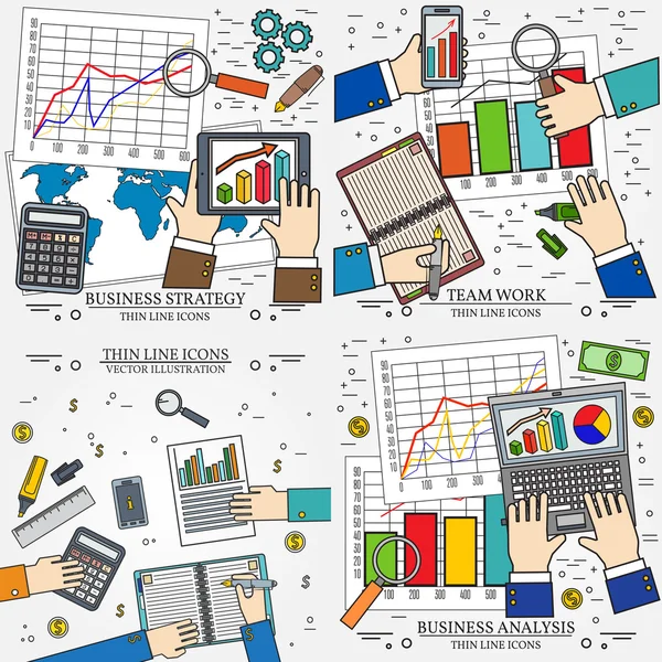 Concepten voor business analyse en planning, team raadpleging, wo — Stockvector