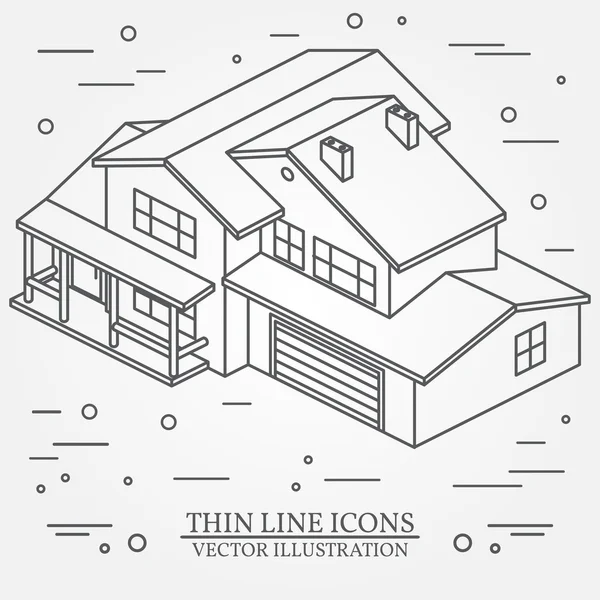 Vector thin line icon isometric suburban american house. For web — Stock Vector