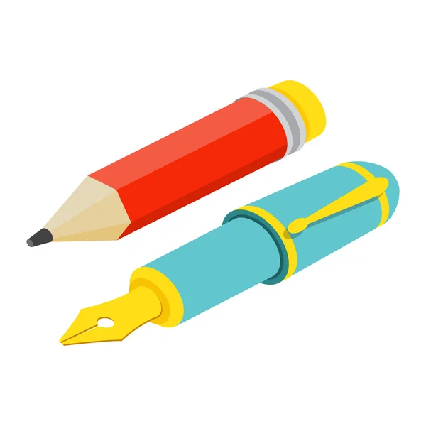 Изометрическое перо и карандаш на белом фоне. Для веб d — стоковый вектор