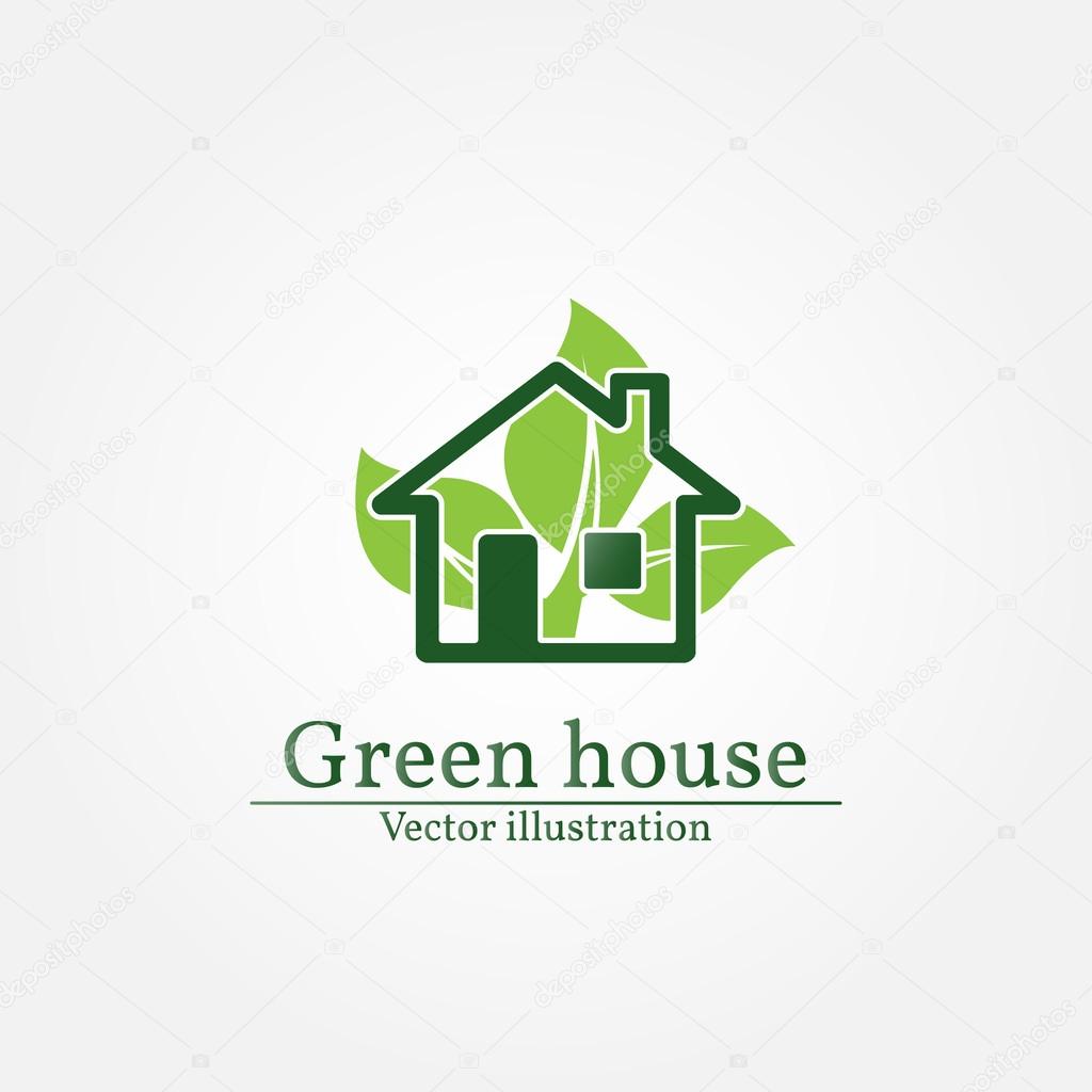 Green house logo. Energy saving concept. Vector illustration.