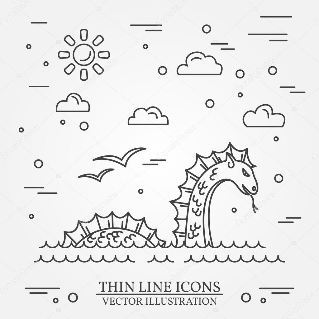 Loch Ness monster logo. Thin line icon for  web design and application interface, also useful for infographics. Vector illustration.