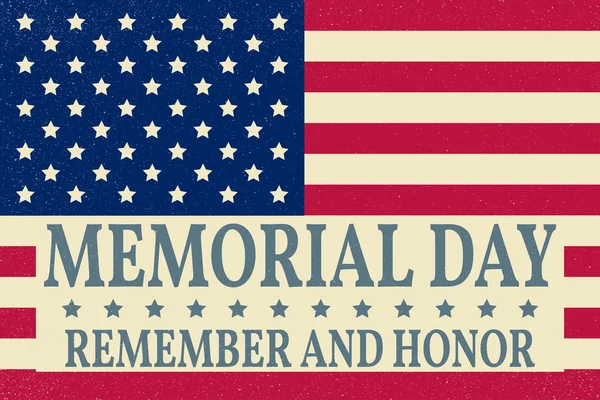 Plantilla de fondo del Día de Conmemoración. Cartel del Día de los Caídos. Recuerden y honren encima de la bandera americana. Bandera patriótica. Ilustración vectorial . — Vector de stock