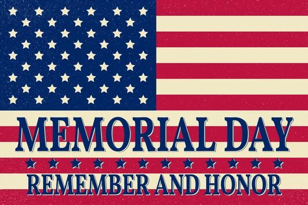 Buon Memorial Day modello di sfondo. Buon poster del Memorial Day. Ricordate e onorate sopra la bandiera americana. Stendardo patriottico. Illustrazione vettoriale . — Vettoriale Stock