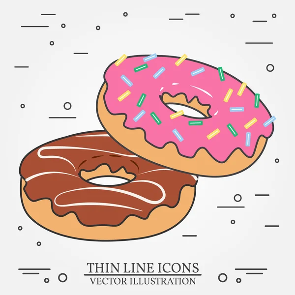 Donuts dunne lijn pictogram. Donuts geïsoleerd. Vector donkergrijs. Vectorillustratie. Voor het ontwerp en de toepassing webinterface, ook handig voor infographics. — Stockvector