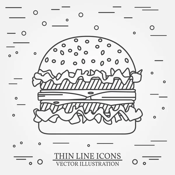 Vektör ince çizgi simgesi burger. Web tasarımı ve uygulaması için — Stok Vektör