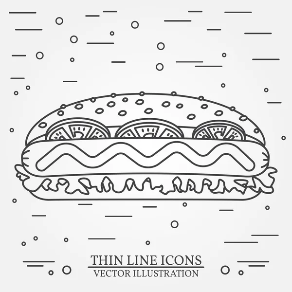Icône de ligne mince vectorielle hot dog. Pour la conception et l'application web i — Image vectorielle