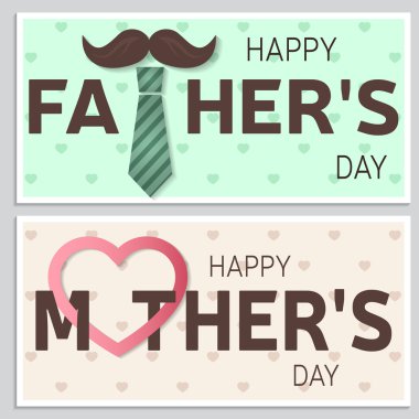Happy Fathers Day greeting card and Happy Mothers Day greeting card. Vector. clipart