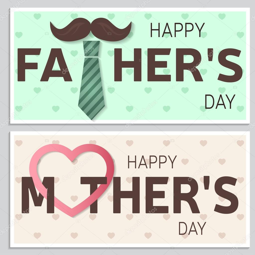 Happy Fathers Day greeting card and Happy Mothers Day greeting card. Vector illustration.