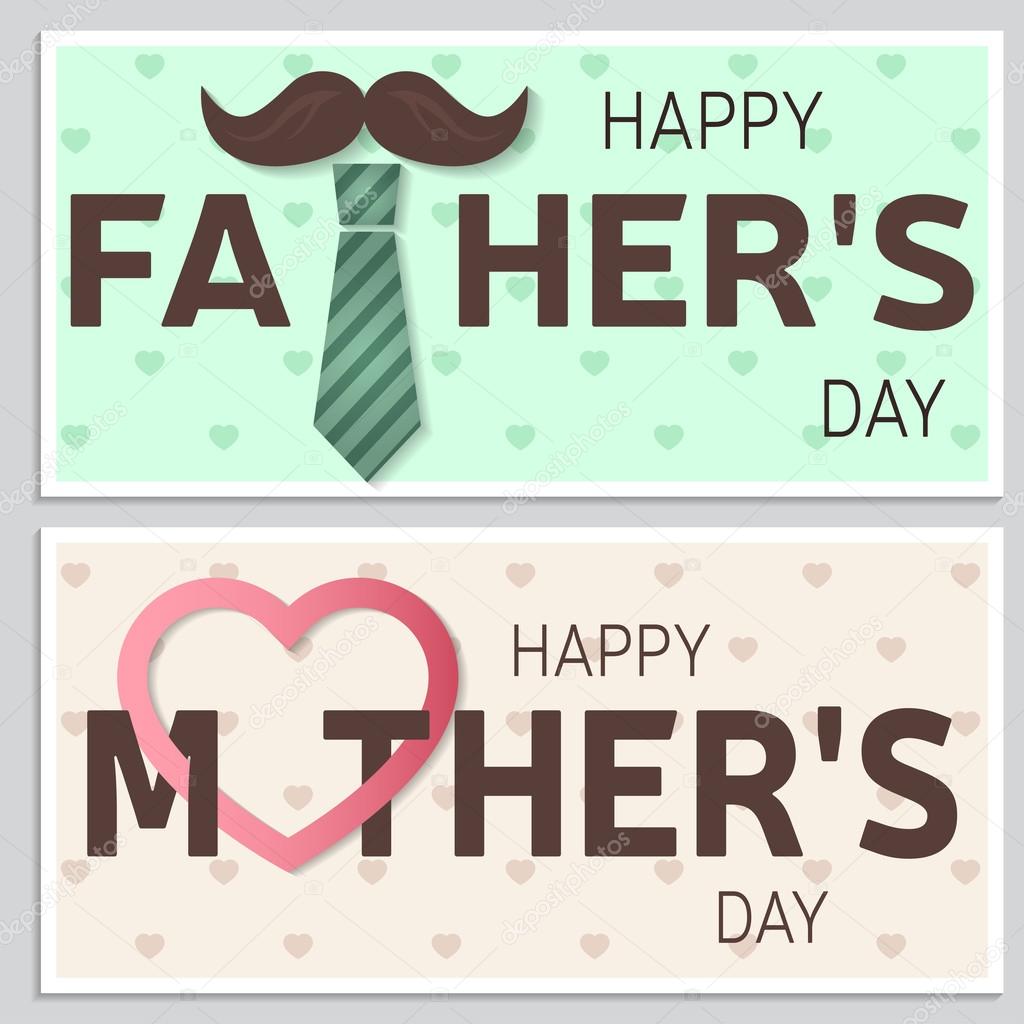 Happy Fathers Day greeting card and Happy Mothers Day greeting card. Vector.