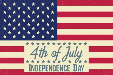 4 Temmuz 'da. Bağımsızlık Günü tebrik kartı, poster, broşür. Web sitesi şablonu için vatansever afişi. 4 Temmuz tipografik tasarımı. Vektör illüstrasyonu.