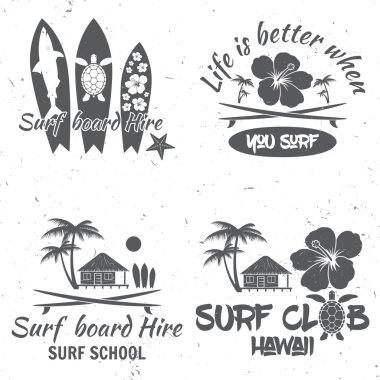 Retro vintage rozetleri ve etiketleri kümesi. Web Tasarım, mobil ve uygulama arayüzü için infographics için de yararlı. Surf club ve sörf okulu tasarım. Vektör çizim.