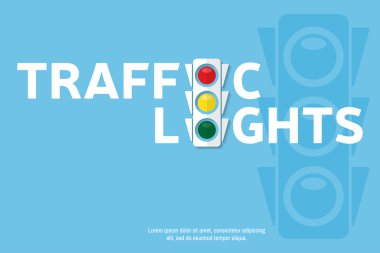 Metin için yer ile trafik ışığı arka plan. Semaphore tasarım şablonu. Web sitesi şablonu, kartlar, posterler, logo için trafik ışığı afiş. Vektör çizimi.