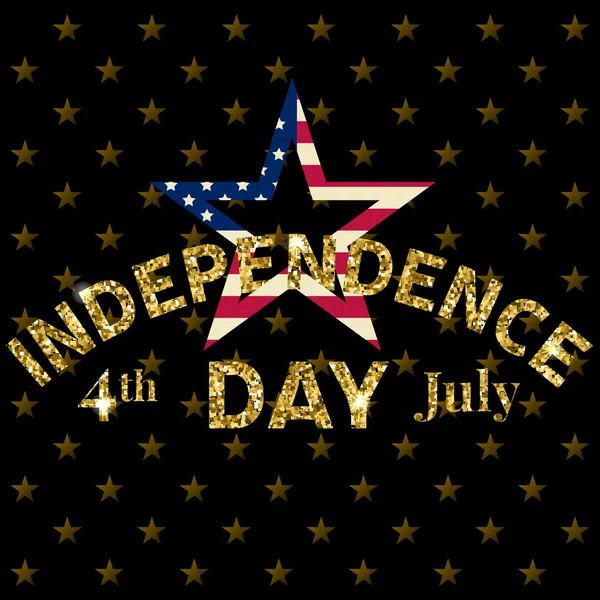 Arany Glitter függetlenség napja USA üdvözlőlap, szórólap. Július negyedik poszter. Hazafias zászló részére website mintadeszka. Használható a július 4 üdvözlőlap, banner, háttér, logó. Vektoros illusztráció. — Stock Vector