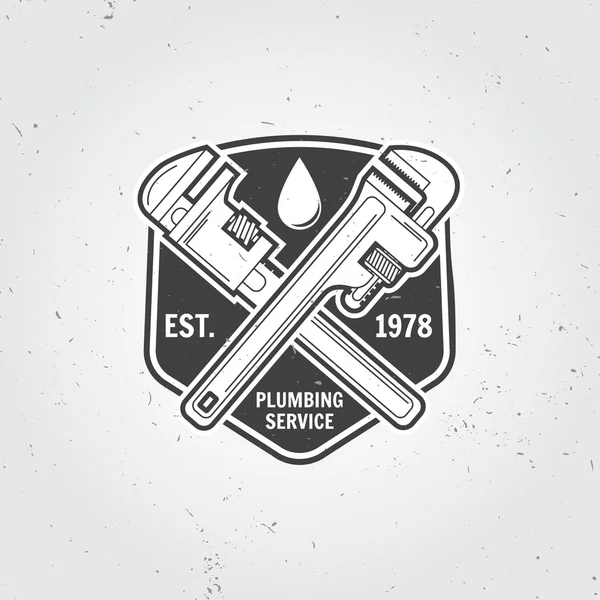 Vintage plumbing service badge, banner or logo emblem.Elements on the theme of the plumbing service business. Vector illustration. — Stock Vector