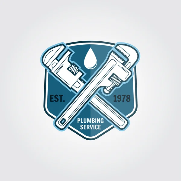 Vintage plumbing service badge, banner or logo emblem.Elements on the theme of the plumbing service business. Vector illustration. — Stock Vector