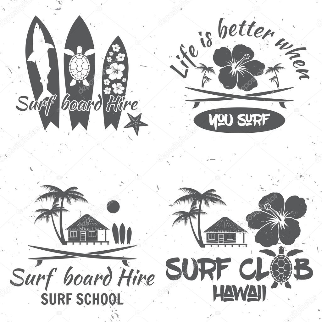 Set of retro vintage badges and labels. For web design, mobile and application interface, also useful for infographics. Surf club and surf school design. Vector illustration.