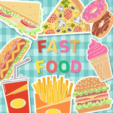 Fast food tasarım afişleri. Düz tarzda Burger.
