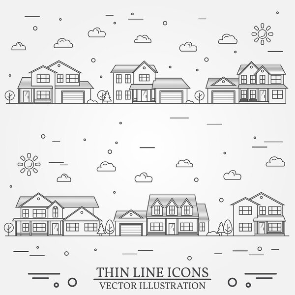 Neighborhood with homes illustrated on white.