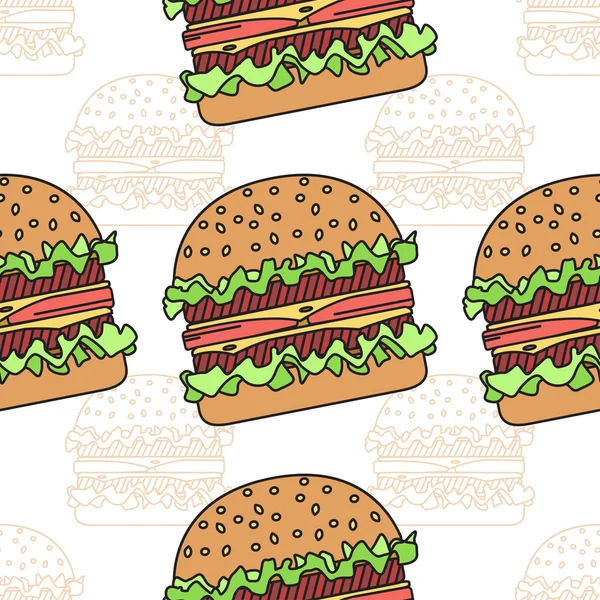 Burger patrón sin costuras. Diseño de línea plana y delgada. Ilustración vectorial . — Vector de stock