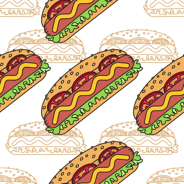 Hotdog je bezproblémový. Návrh ploché a tenké čáry. Vektorová ilustrace. — Stockový vektor