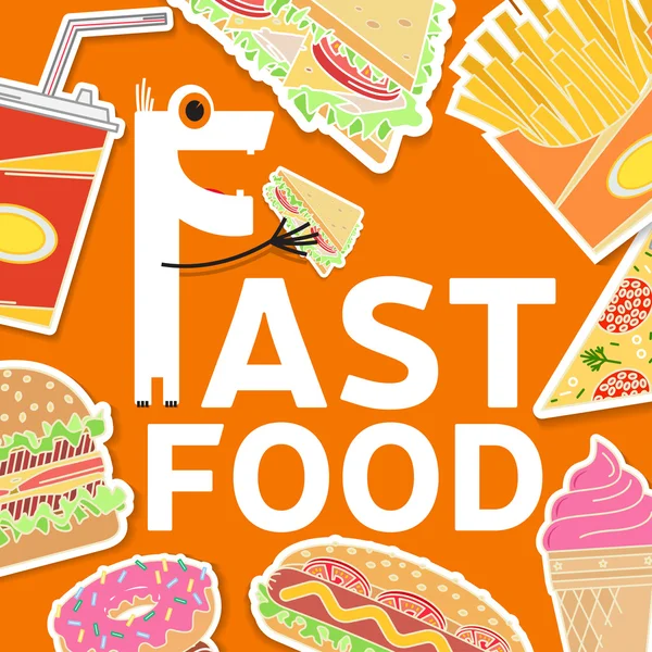 Fast food colorato design piatto icone set . — Vettoriale Stock