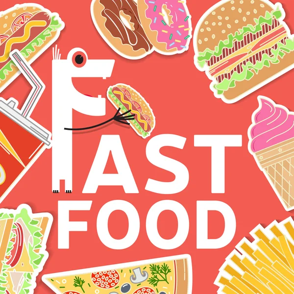 Fast food colorato design piatto icone set . — Vettoriale Stock