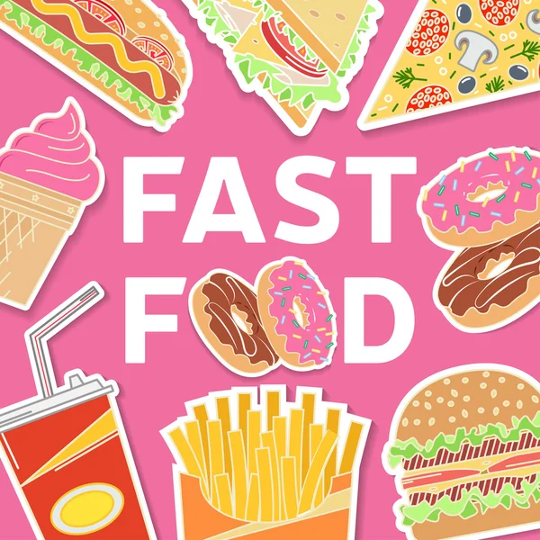 Fast food colorato design piatto icone set . — Vettoriale Stock