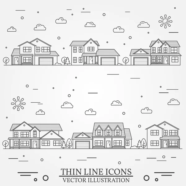 Neighborhood with homes illustrated on white. — Stock Illustration Neighborhood with homes illustrated on white. Stock Illustration